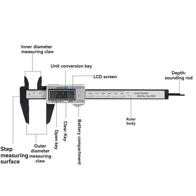 0 - 150mm High Strength Plastic Student Home Woodworking Gap Play Measuring Calipers Electronic Digital Calipers - AMIR BAGS INDIA PRIVATE LIMITED