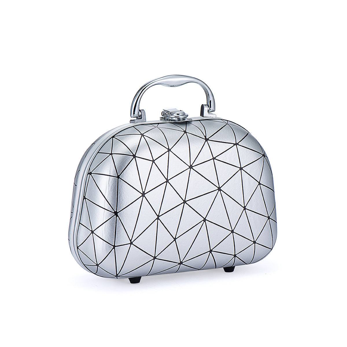 Silver geometric patterned makeup case for eyeshadow blush mascara set