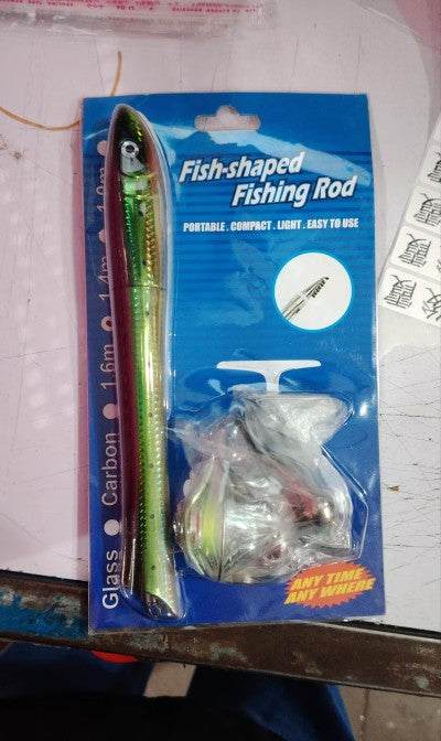 Luya Ice Fishing portable fish-shaped fishing rod with mini spinning reel in blister packaging