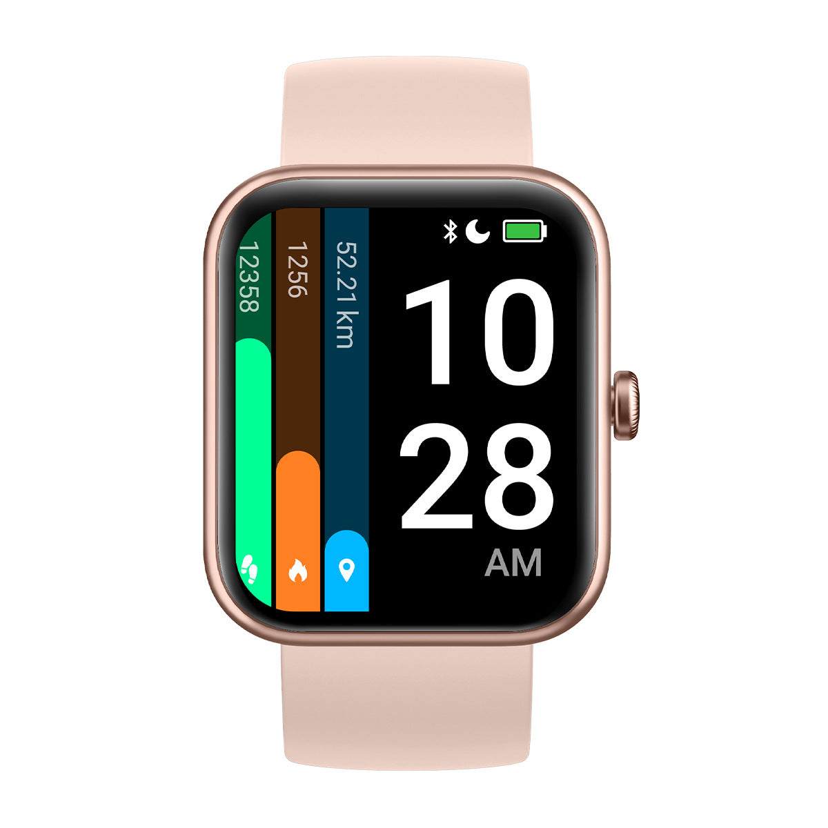 Smart Watch with 1.69 inch TFT-LCD screen, 300mAh battery, multiple sports modes, pink wrist strap, and touch button operation