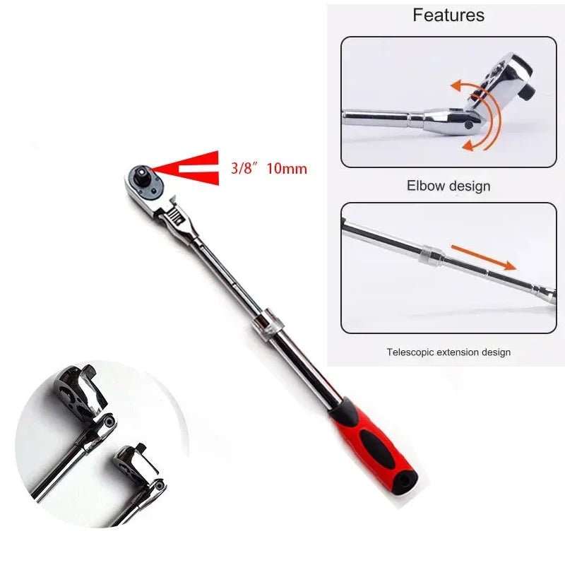 1/4 1/2 3/8 72 - Tooth Carbon Steel Retractable Ratchet Wrench Automatic Quick Release Spanner Multifunctional Hand Tool - AMIR BAGS INDIA PRIVATE LIMITED