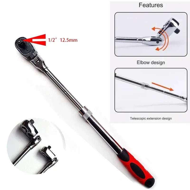 1/4 1/2 3/8 72 - Tooth Carbon Steel Retractable Ratchet Wrench Automatic Quick Release Spanner Multifunctional Hand Tool - AMIR BAGS INDIA PRIVATE LIMITED