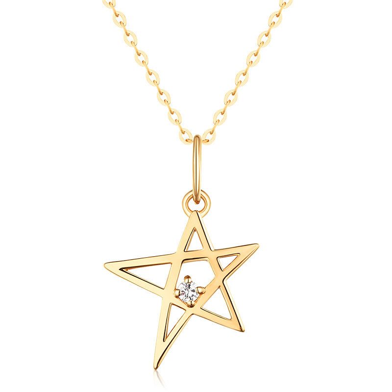 Gold necklace female with little star-shaped personality pendant and gemstone inlay