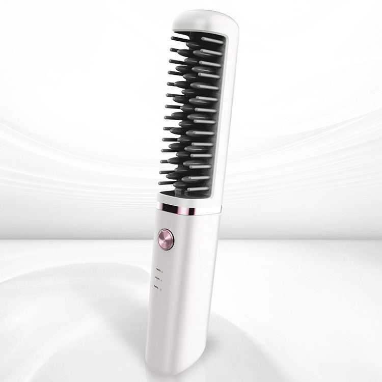 Portable rechargeable hair straightener brush with tourmaline ceramic heating technology for dry and wet hair styling