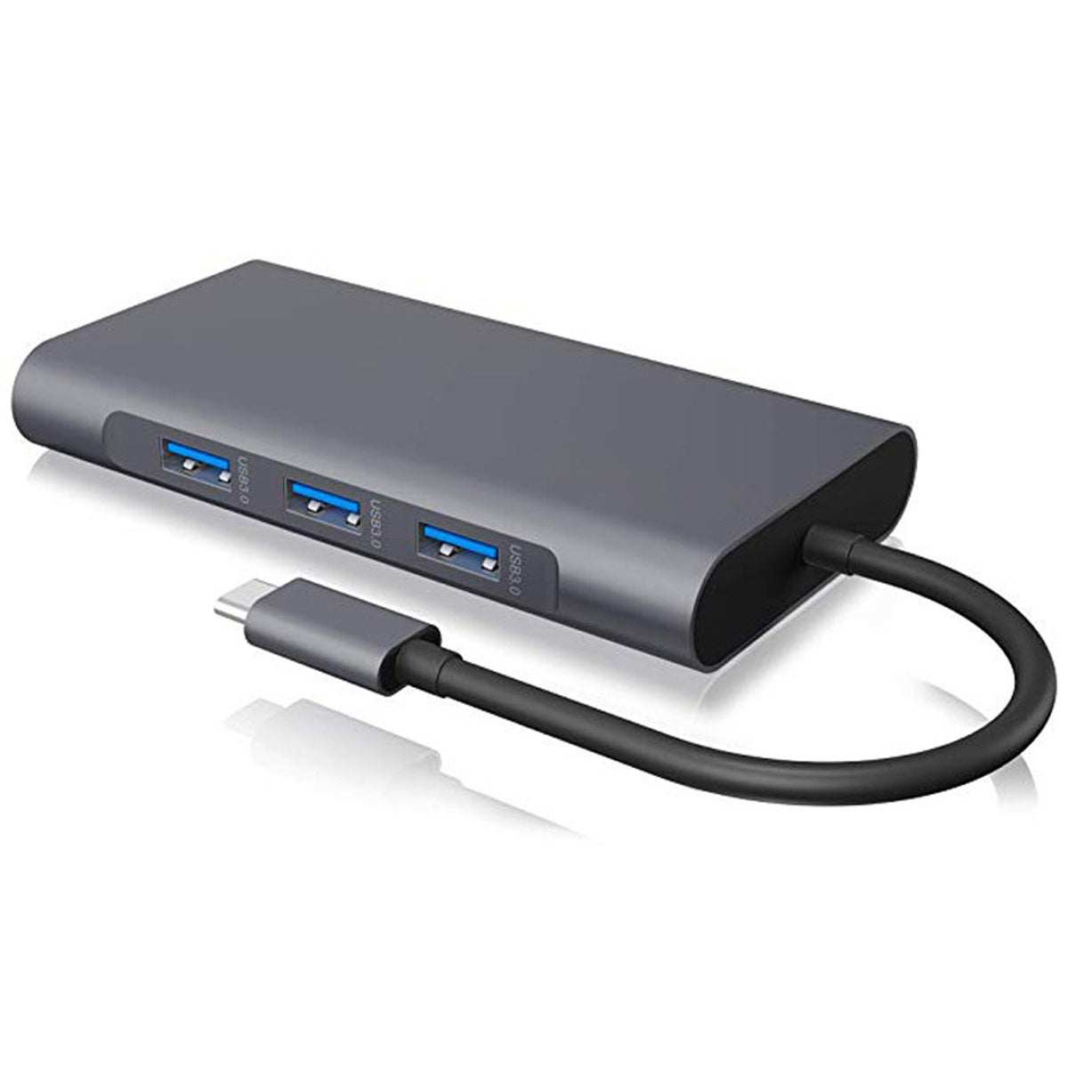 Compact USB-C hub with Ethernet port, 3 USB 3.0 ports, HDMI 4K, VGA, SD/TF card slots, PD 100W, and 3.5mm audio jack
