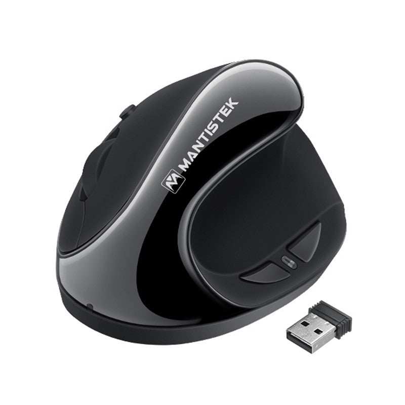 2.4G wireless vertical ergonomic optical mouse with 3 adjustable DPI levels and USB receiver in black