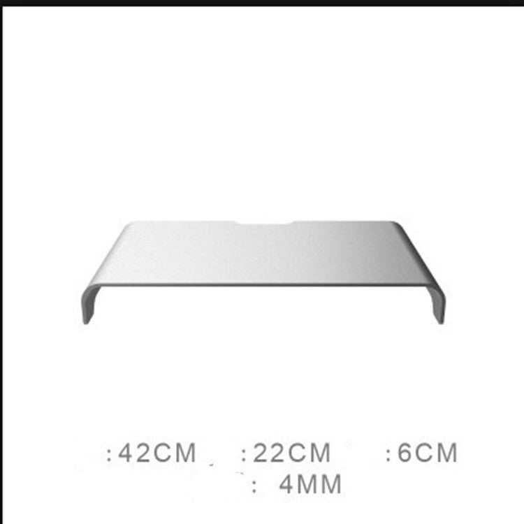 Aluminum alloy computer monitor riser stand with 42x22x6 cm dimensions in silver