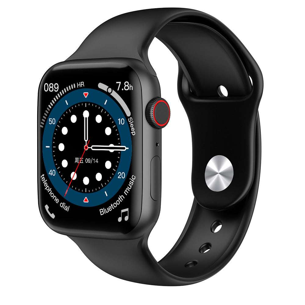 M16Plus Rotary Encoder black smart watch with silicone wristband and 1.8-inch touchscreen for men and women