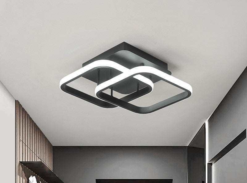 Modern Nordic style LED aisle light with geometric black frame and white illumination for corridor or hallway ceiling installation