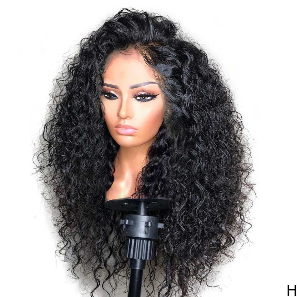 European and American ladies black front lace wig with small wavy curly hair style