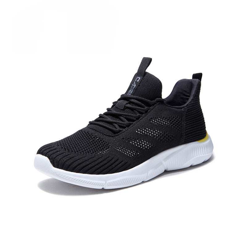 Black camel mesh breathable sneakers with white sole and lace-up design for running and casual wear