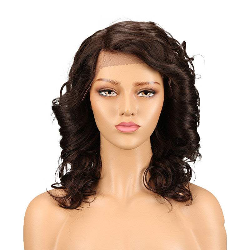 Real hair headgear long curly lace wig for women with adjustable bangs