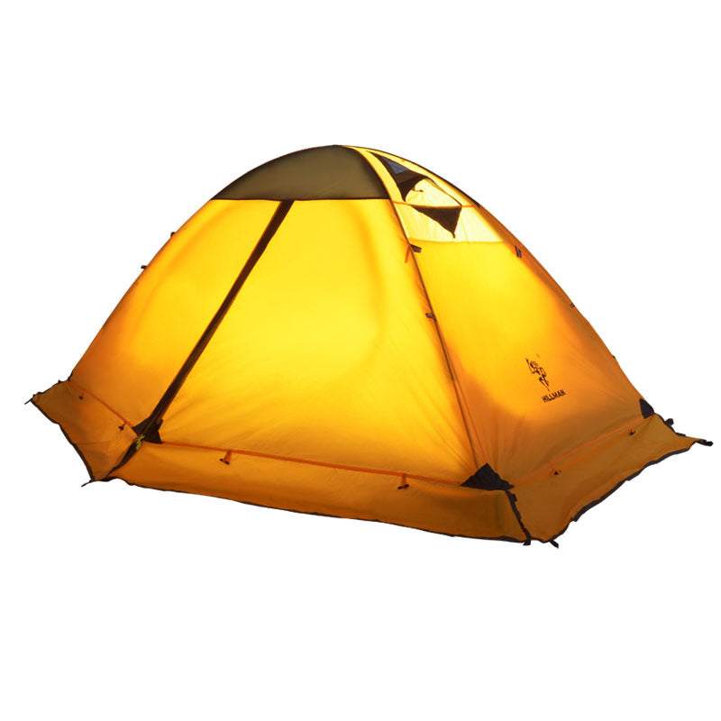 Yellow double-layer outdoor camping tent with aluminum poles and Oxford cloth base