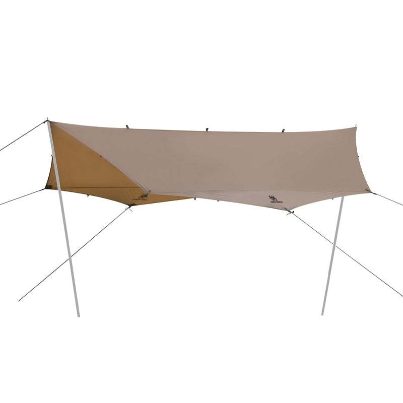 Brown waterproof camping awning canopy with butterfly shape for outdoor leisure and barbecue protection