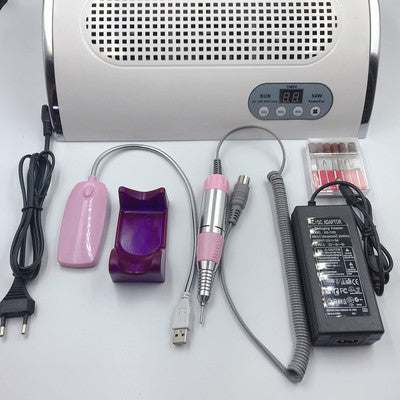 Multi-function nail cleaner kit with USB nail drill, power adapter, and ventilation unit