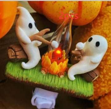 2024 Ghost Campfire Flickering Nightlight 2 Ghosts Roasting Plug Wall Spooky Fire Marshmallow Night Light For Halloween Decor - AMIR BAGS INDIA PRIVATE LIMITED
