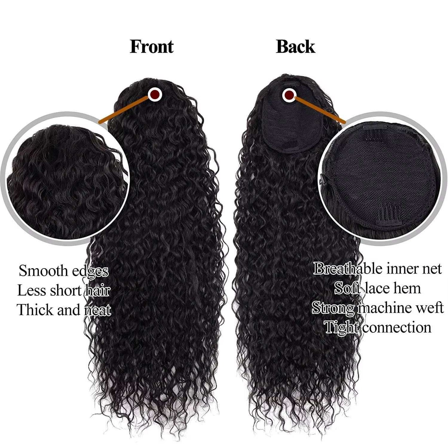 24 Inch Curly Ponytail Extensions Synthetic Deep Wave Drawstring Ponytail for Black Women Human Hair Feeling with Clip - AMIR BAGS INDIA PRIVATE LIMITED