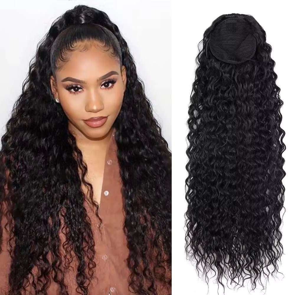 24 Inch Curly Ponytail Extensions Synthetic Deep Wave Drawstring Ponytail for Black Women Human Hair Feeling with Clip - AMIR BAGS INDIA PRIVATE LIMITED