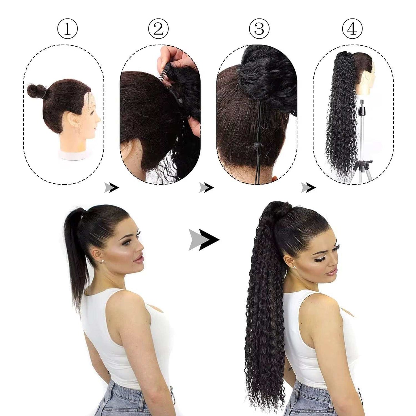 24 Inch Curly Ponytail Extensions Synthetic Deep Wave Drawstring Ponytail for Black Women Human Hair Feeling with Clip - AMIR BAGS INDIA PRIVATE LIMITED
