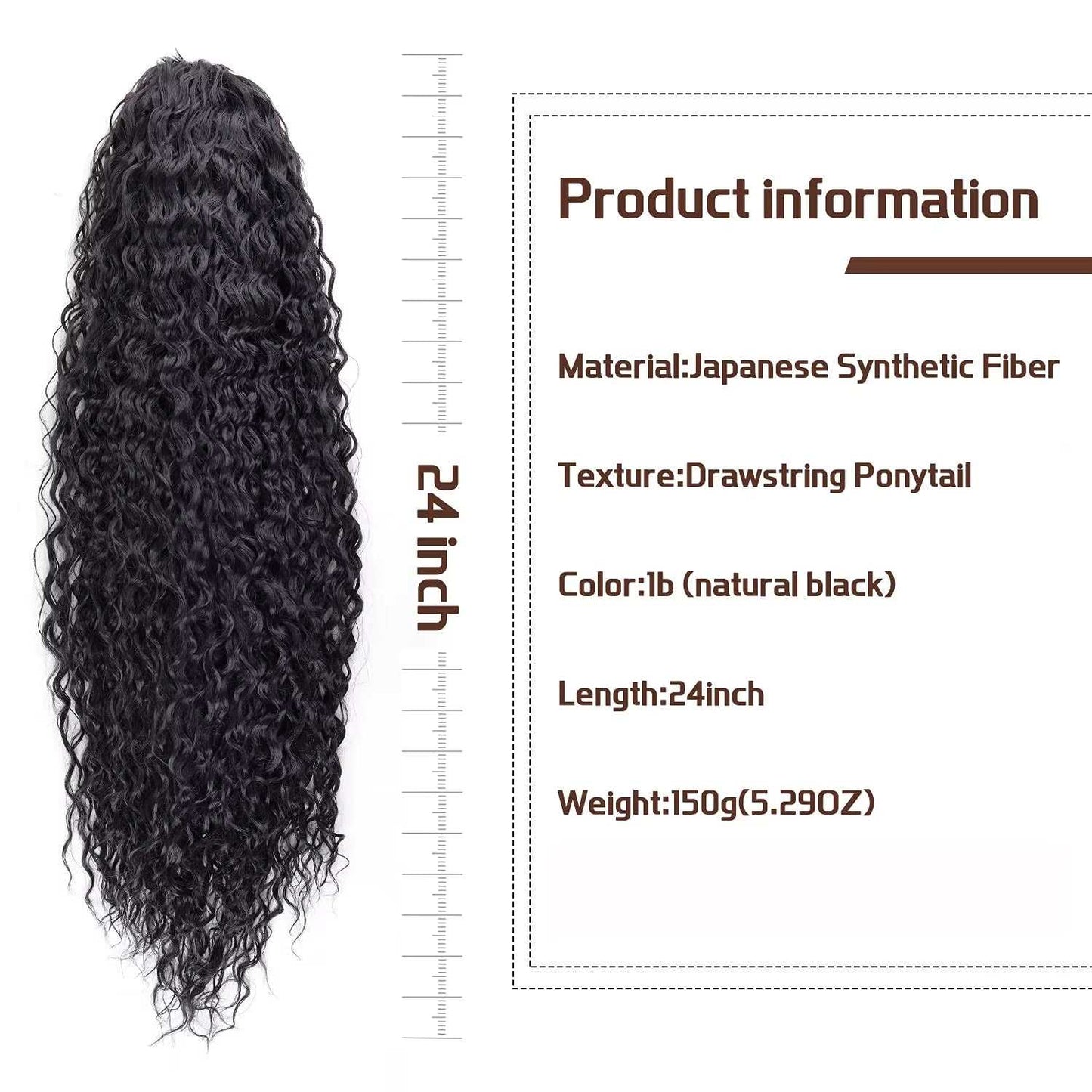 24 Inch Curly Ponytail Extensions Synthetic Deep Wave Drawstring Ponytail for Black Women Human Hair Feeling with Clip - AMIR BAGS INDIA PRIVATE LIMITED