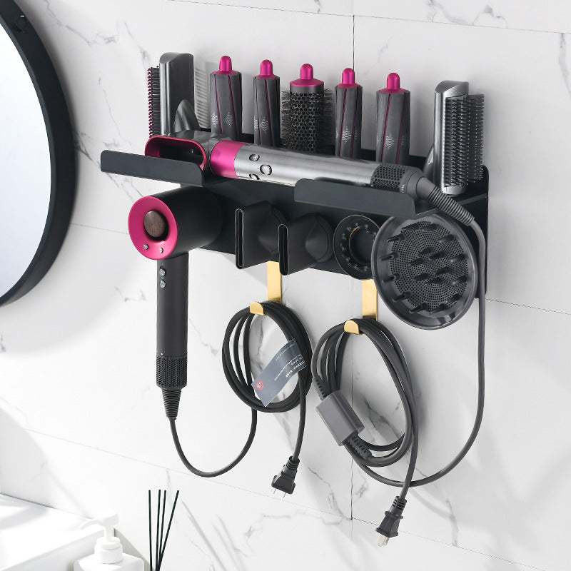 Wall-mounted curling rod storage rack and hair dryer holder for barber shop organization
