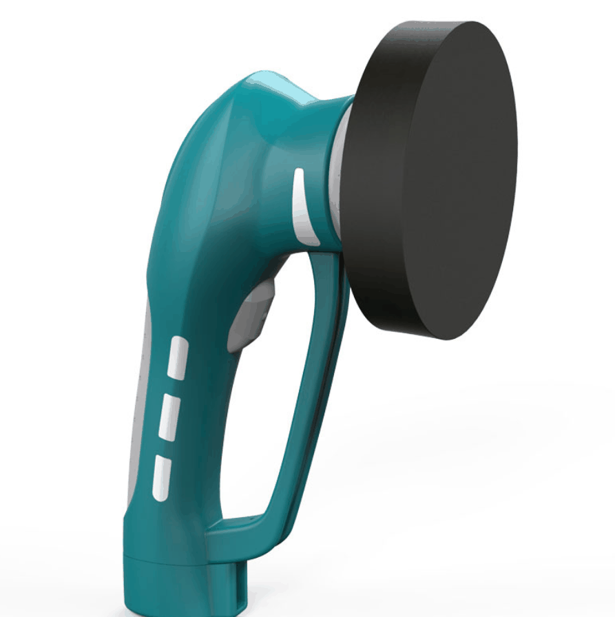 Blue rechargeable battery-powered car polishing machine with ergonomic handle and circular polishing pad