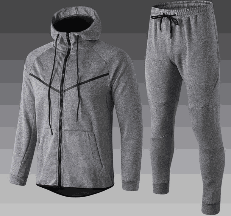 Grey men's Manchester City tracksuit with hoodie and jogger pants, polyester modal fabric for autumn and winter.