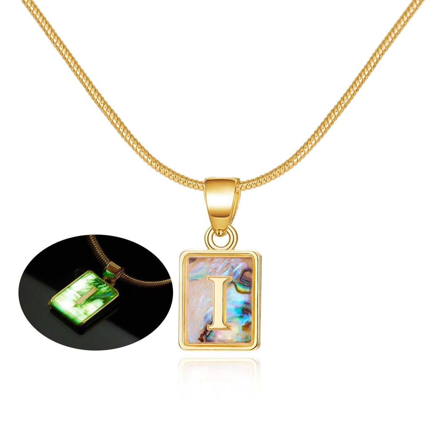 26 Letter Square Necklace Colorful Shell Luminous Pendant Chain Necklace For Women Temperament Ladies Jewelry - AMIR BAGS INDIA PRIVATE LIMITED