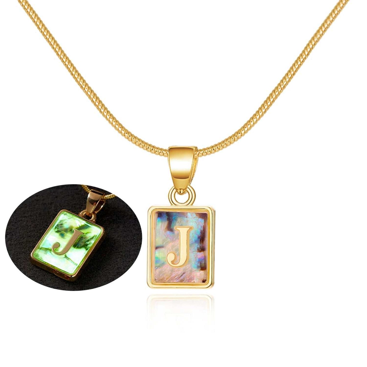 26 Letter Square Necklace Colorful Shell Luminous Pendant Chain Necklace For Women Temperament Ladies Jewelry - AMIR BAGS INDIA PRIVATE LIMITED