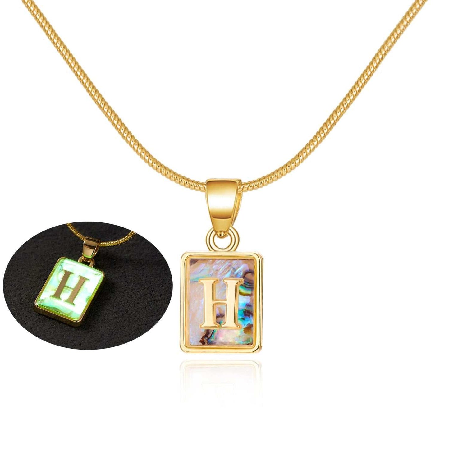 26 Letter Square Necklace Colorful Shell Luminous Pendant Chain Necklace For Women Temperament Ladies Jewelry - AMIR BAGS INDIA PRIVATE LIMITED