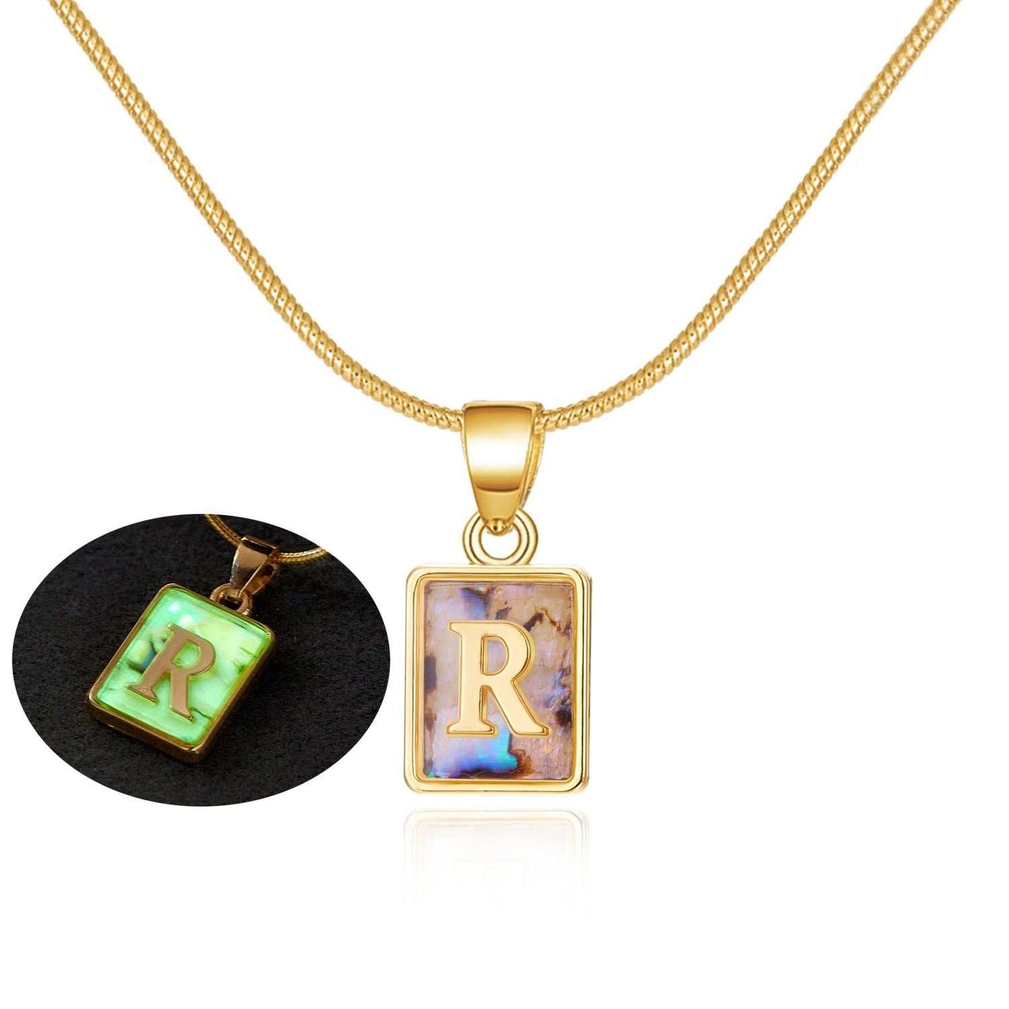 26 Letter Square Necklace Colorful Shell Luminous Pendant Chain Necklace For Women Temperament Ladies Jewelry - AMIR BAGS INDIA PRIVATE LIMITED