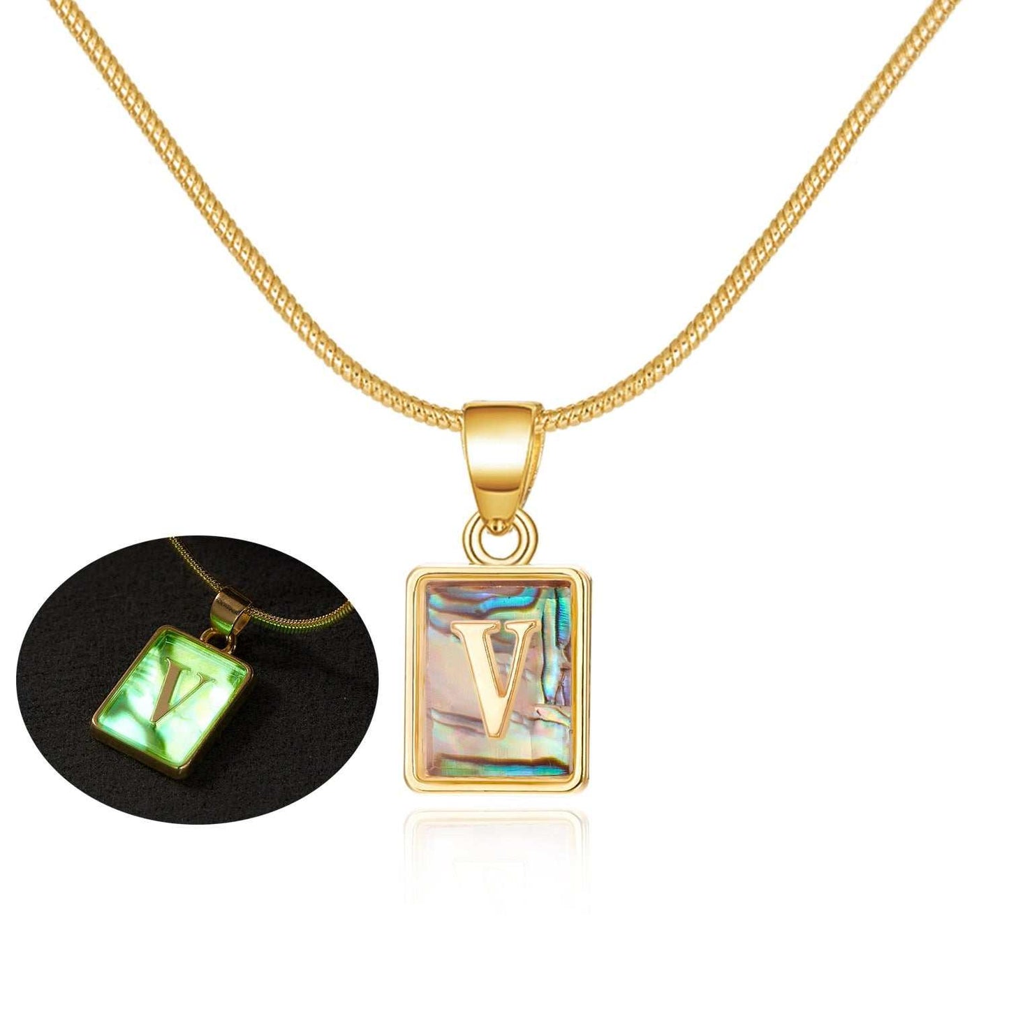 26 Letter Square Necklace Colorful Shell Luminous Pendant Chain Necklace For Women Temperament Ladies Jewelry - AMIR BAGS INDIA PRIVATE LIMITED