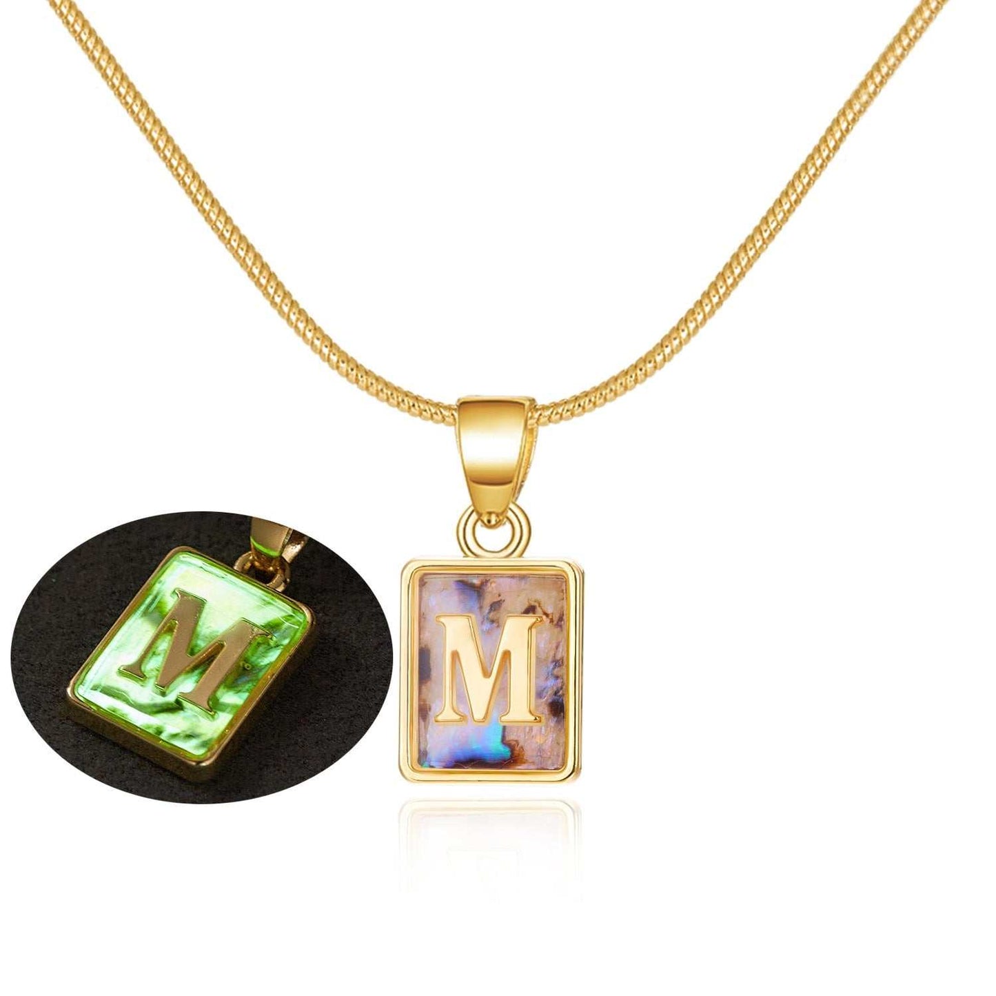 26 Letter Square Necklace Colorful Shell Luminous Pendant Chain Necklace For Women Temperament Ladies Jewelry - AMIR BAGS INDIA PRIVATE LIMITED