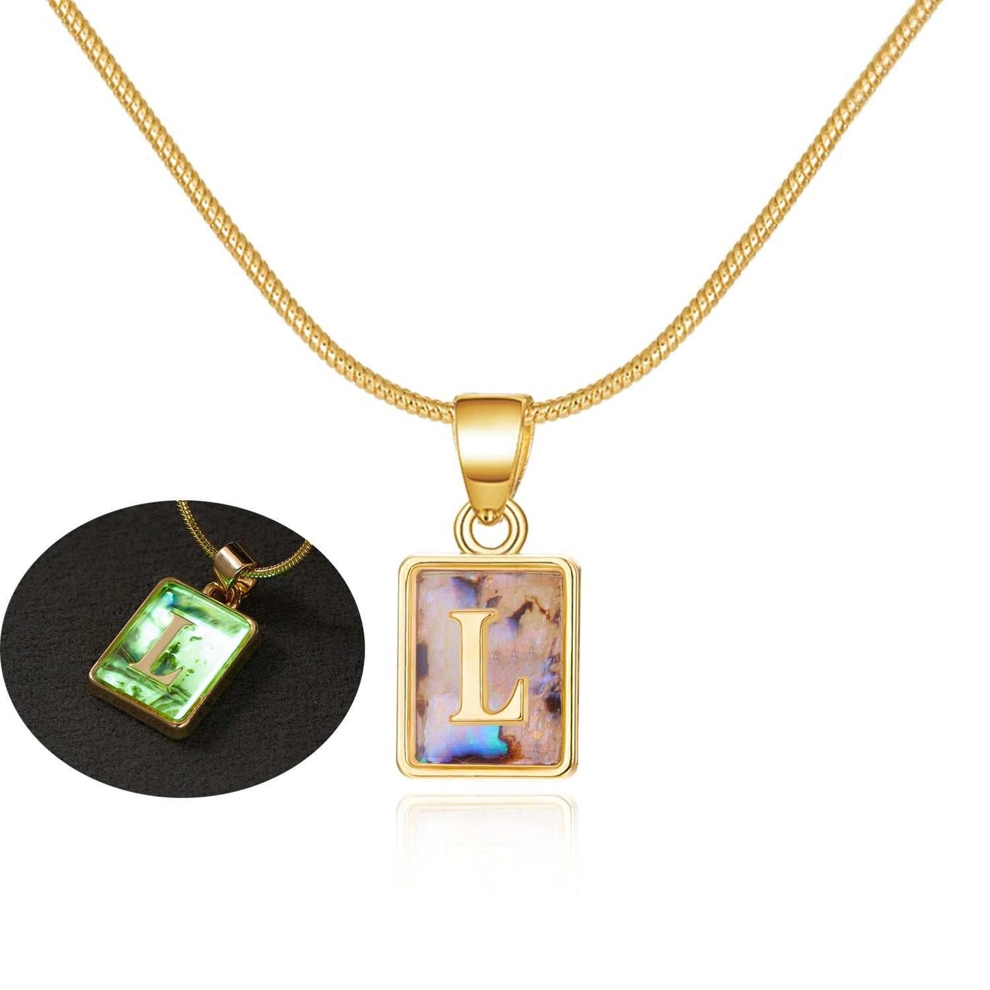26 Letter Square Necklace Colorful Shell Luminous Pendant Chain Necklace For Women Temperament Ladies Jewelry - AMIR BAGS INDIA PRIVATE LIMITED