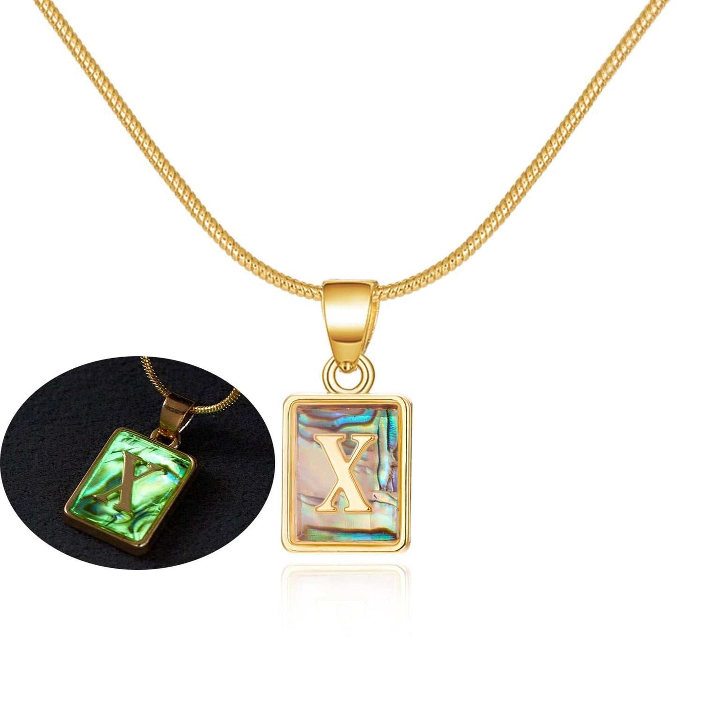 26 Letter Square Necklace Colorful Shell Luminous Pendant Chain Necklace For Women Temperament Ladies Jewelry - AMIR BAGS INDIA PRIVATE LIMITED