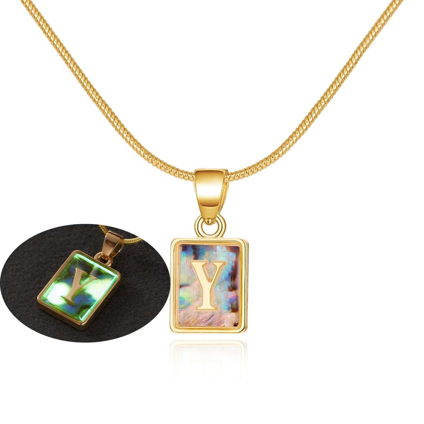 26 Letter Square Necklace Colorful Shell Luminous Pendant Chain Necklace For Women Temperament Ladies Jewelry - AMIR BAGS INDIA PRIVATE LIMITED