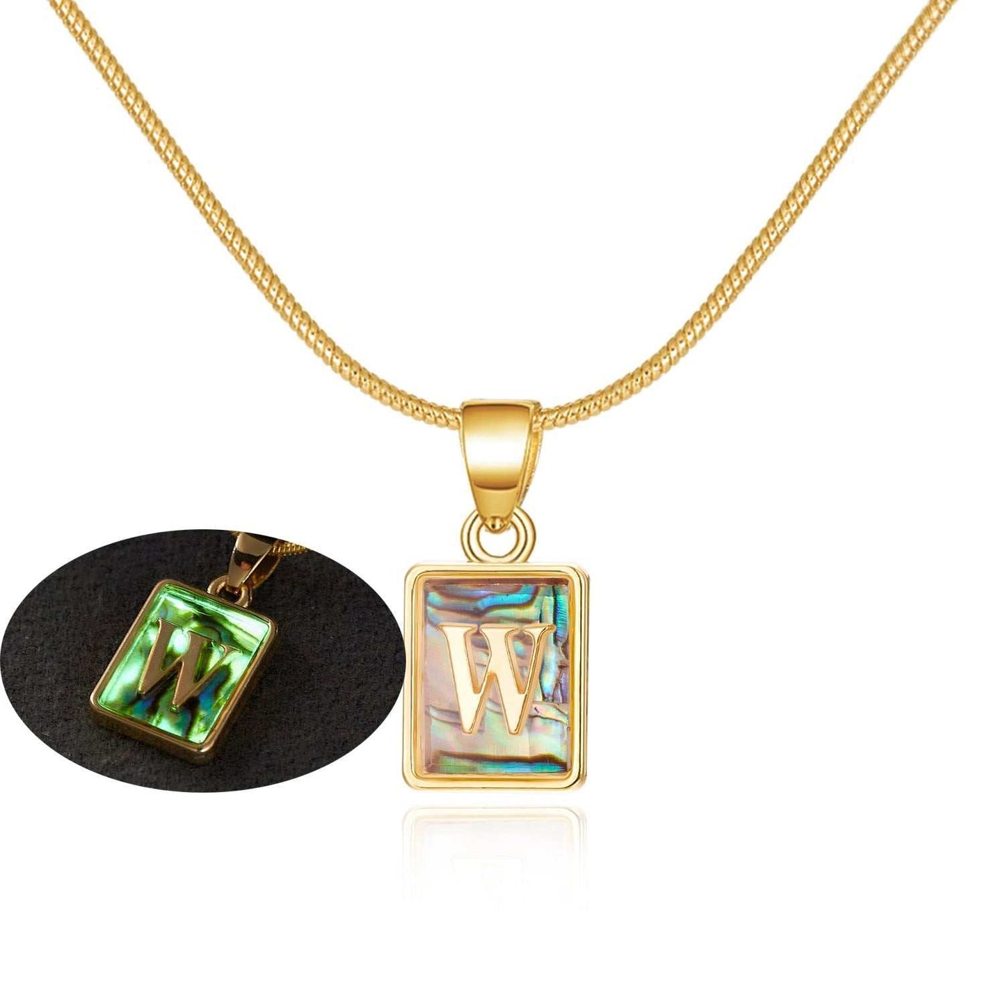 26 Letter Square Necklace Colorful Shell Luminous Pendant Chain Necklace For Women Temperament Ladies Jewelry - AMIR BAGS INDIA PRIVATE LIMITED