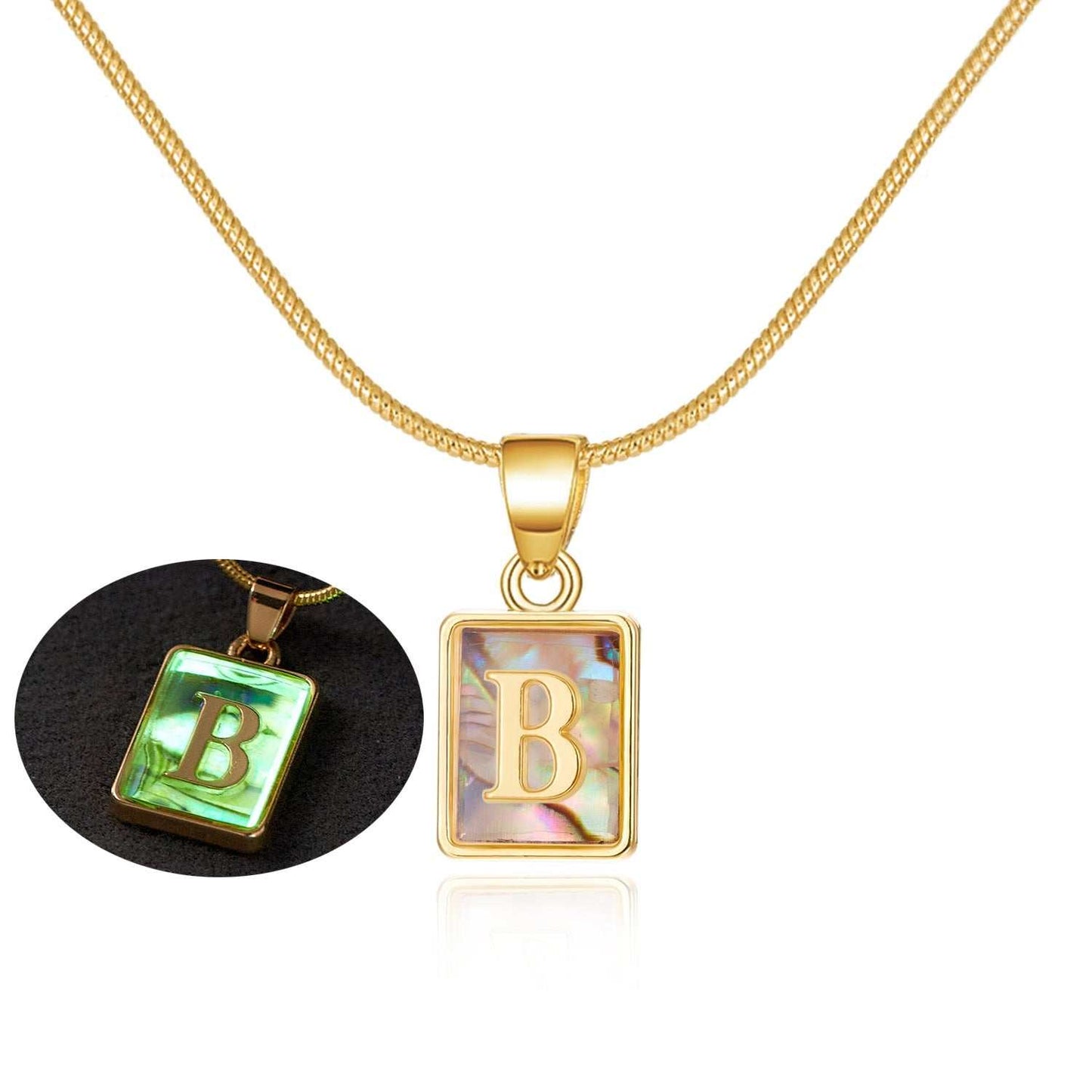 26 Letter Square Necklace Colorful Shell Luminous Pendant Chain Necklace For Women Temperament Ladies Jewelry - AMIR BAGS INDIA PRIVATE LIMITED