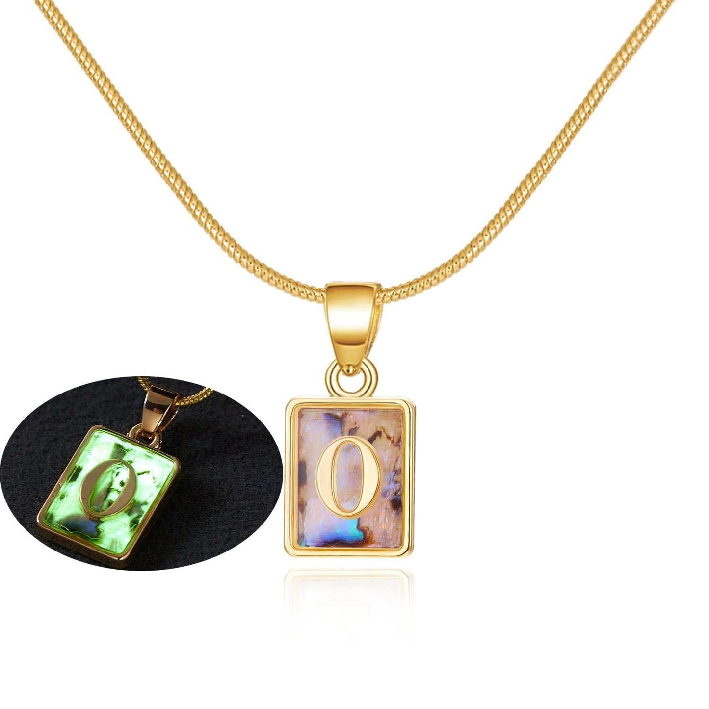 26 Letter Square Necklace Colorful Shell Luminous Pendant Chain Necklace For Women Temperament Ladies Jewelry - AMIR BAGS INDIA PRIVATE LIMITED