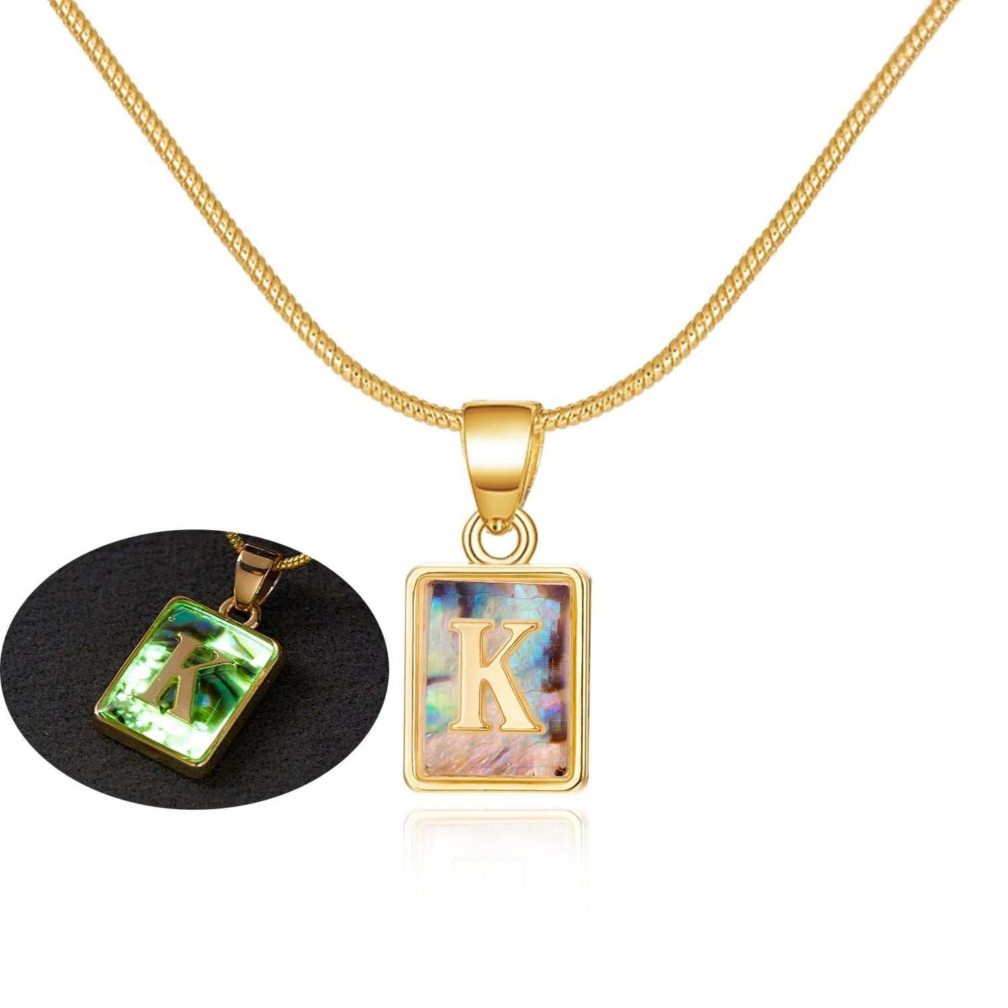 26 Letter Square Necklace Colorful Shell Luminous Pendant Chain Necklace For Women Temperament Ladies Jewelry - AMIR BAGS INDIA PRIVATE LIMITED