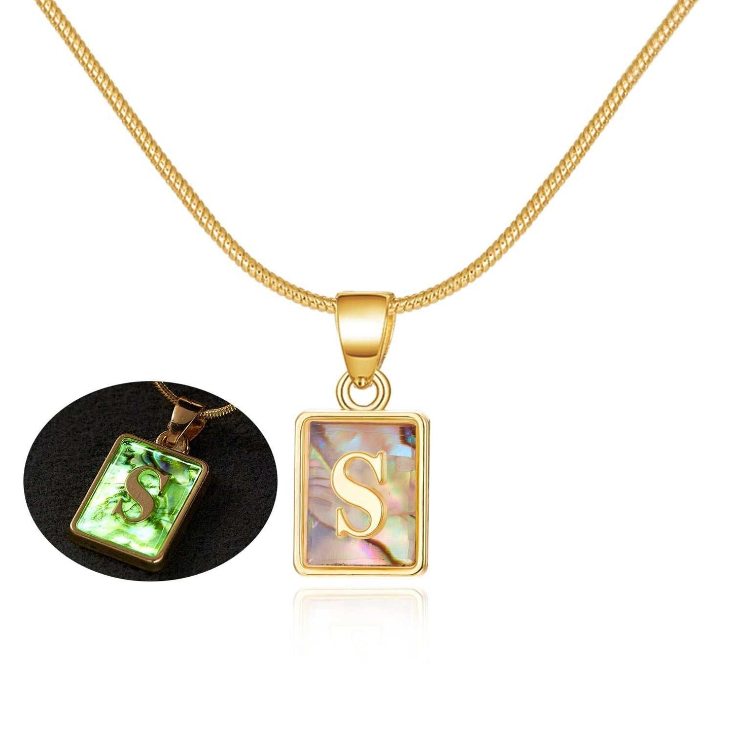 26 Letter Square Necklace Colorful Shell Luminous Pendant Chain Necklace For Women Temperament Ladies Jewelry - AMIR BAGS INDIA PRIVATE LIMITED
