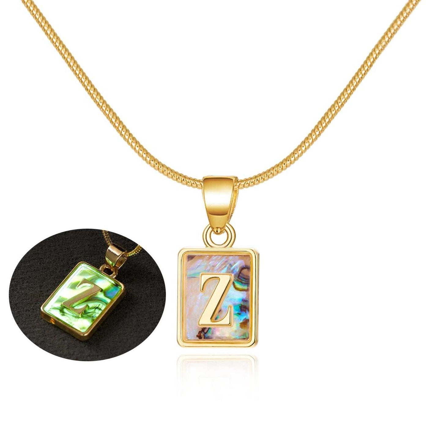 26 Letter Square Necklace Colorful Shell Luminous Pendant Chain Necklace For Women Temperament Ladies Jewelry - AMIR BAGS INDIA PRIVATE LIMITED