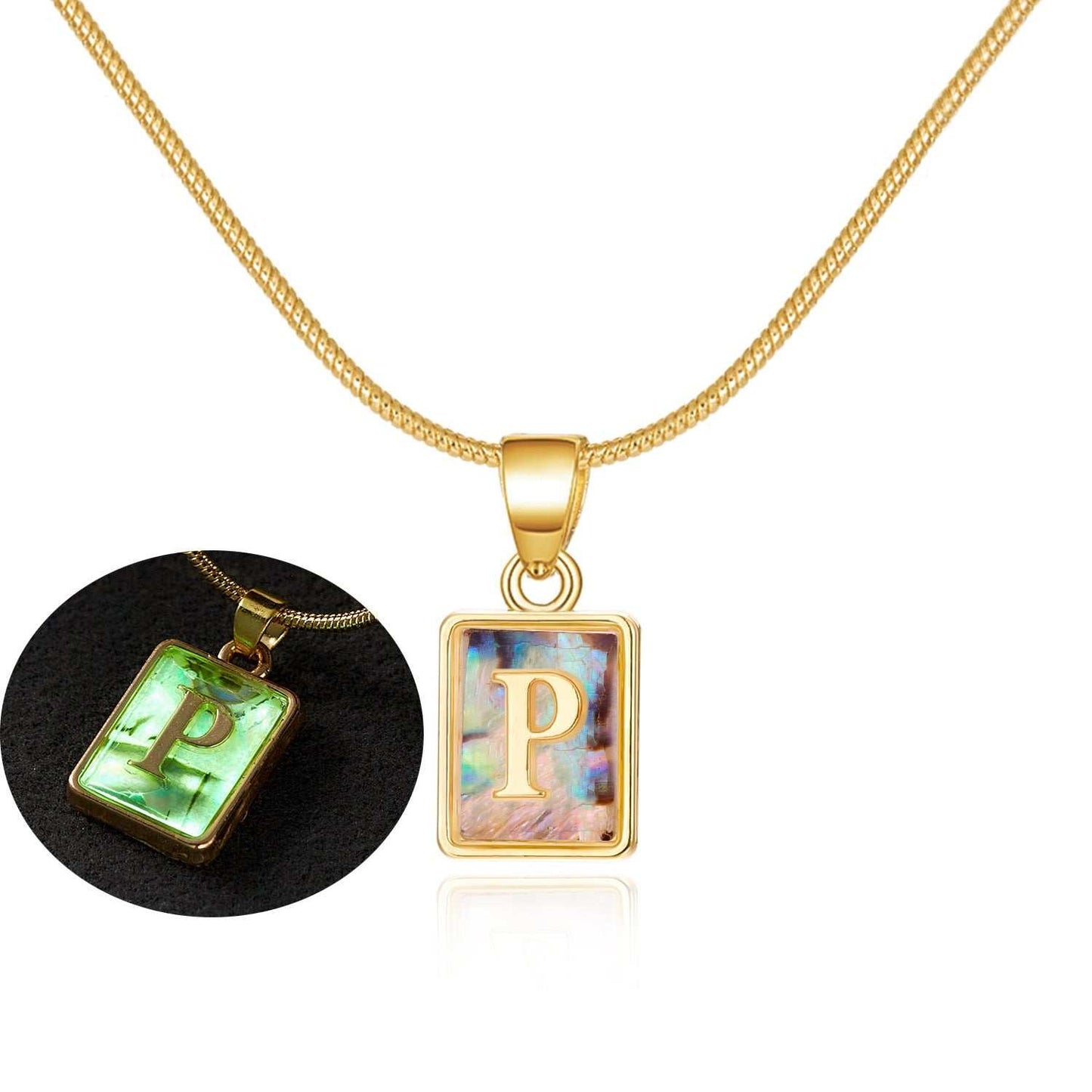 26 Letter Square Necklace Colorful Shell Luminous Pendant Chain Necklace For Women Temperament Ladies Jewelry - AMIR BAGS INDIA PRIVATE LIMITED