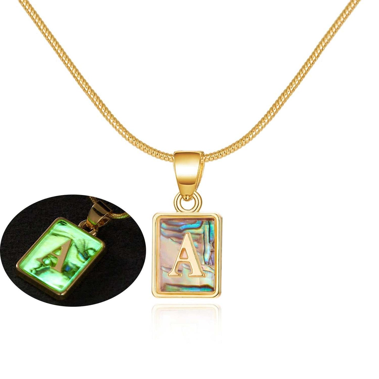 26 Letter Square Necklace Colorful Shell Luminous Pendant Chain Necklace For Women Temperament Ladies Jewelry - AMIR BAGS INDIA PRIVATE LIMITED