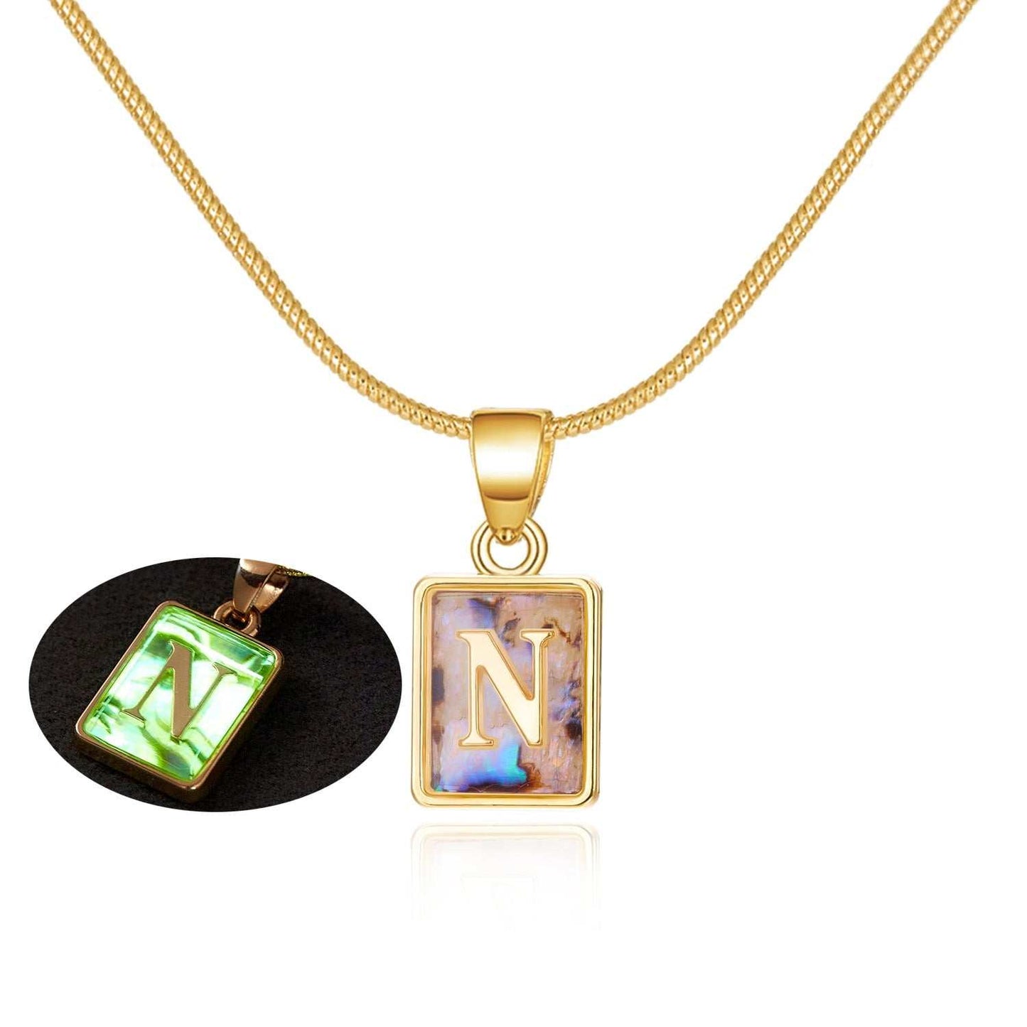 26 Letter Square Necklace Colorful Shell Luminous Pendant Chain Necklace For Women Temperament Ladies Jewelry - AMIR BAGS INDIA PRIVATE LIMITED