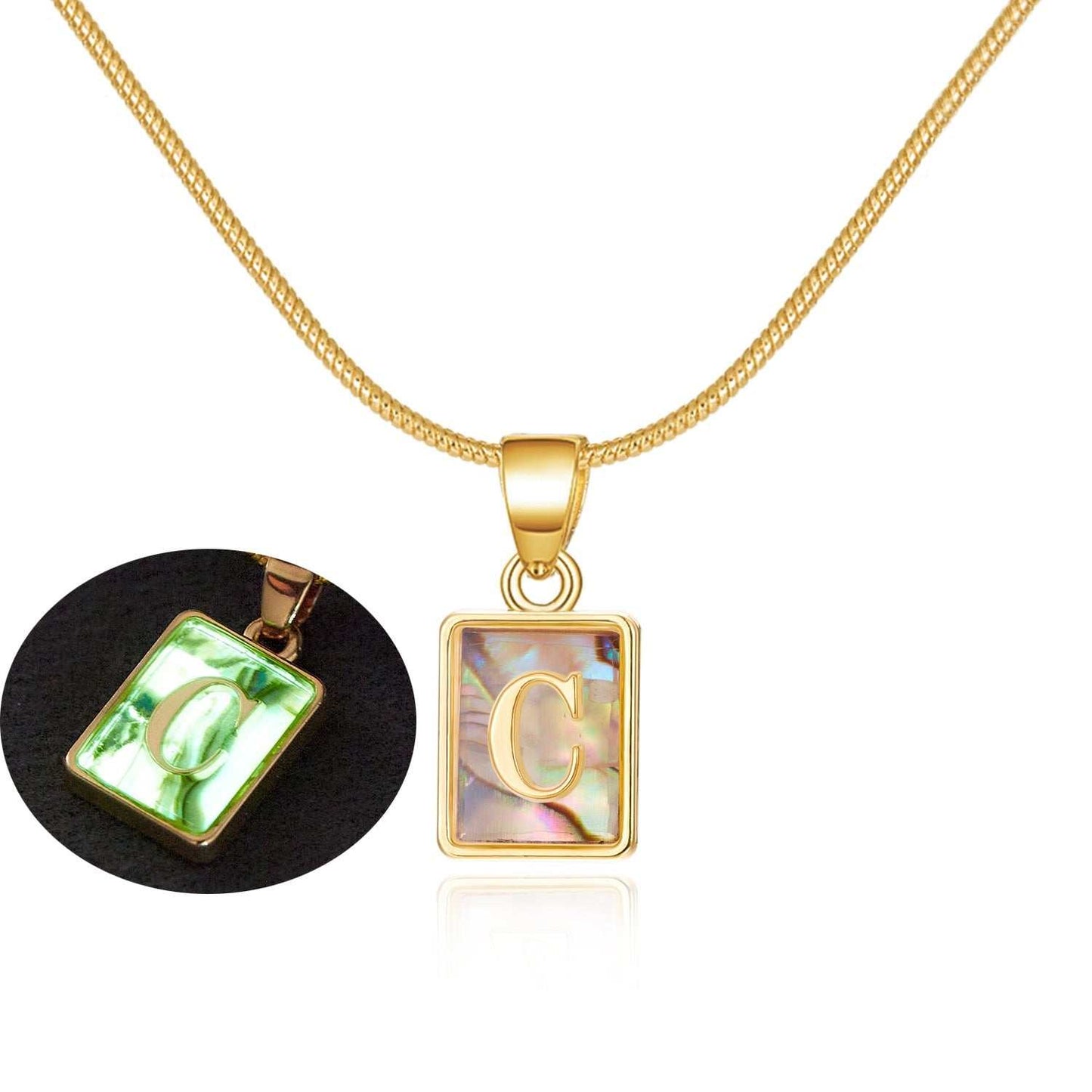 26 Letter Square Necklace Colorful Shell Luminous Pendant Chain Necklace For Women Temperament Ladies Jewelry - AMIR BAGS INDIA PRIVATE LIMITED