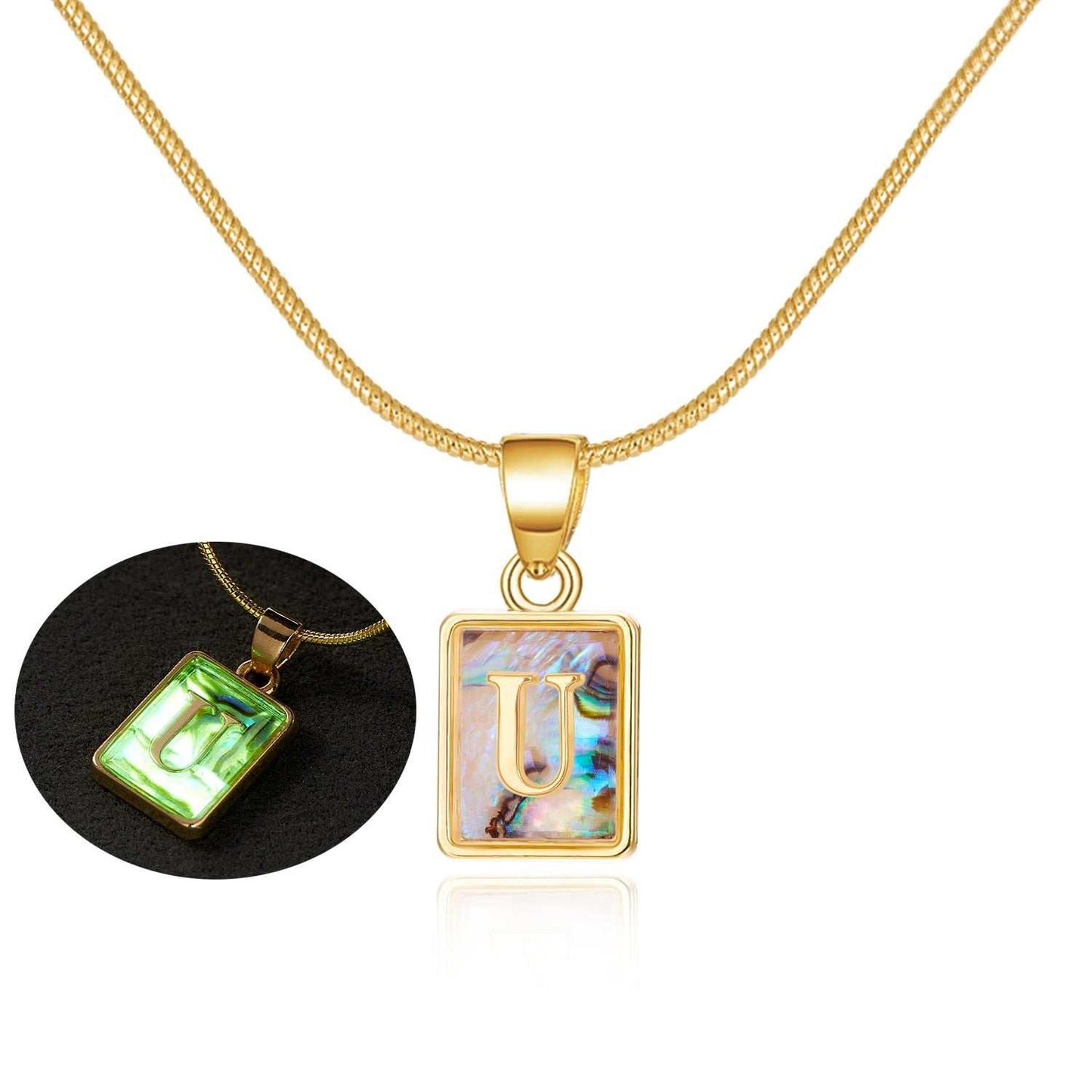 26 Letter Square Necklace Colorful Shell Luminous Pendant Chain Necklace For Women Temperament Ladies Jewelry - AMIR BAGS INDIA PRIVATE LIMITED