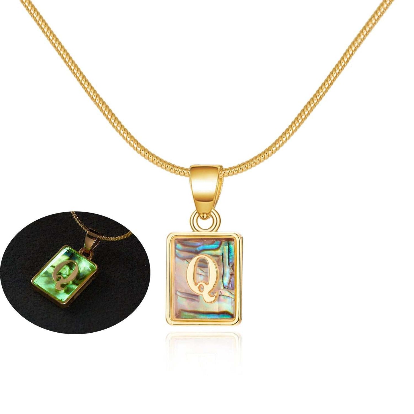 26 Letter Square Necklace Colorful Shell Luminous Pendant Chain Necklace For Women Temperament Ladies Jewelry - AMIR BAGS INDIA PRIVATE LIMITED