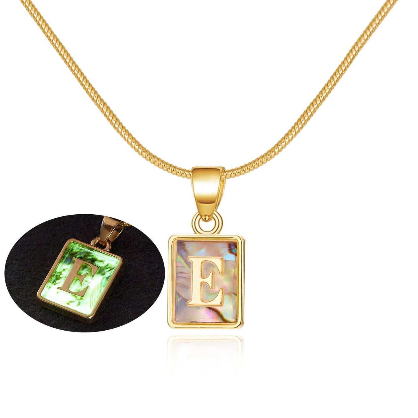 26 Letter Square Necklace Colorful Shell Luminous Pendant Chain Necklace For Women Temperament Ladies Jewelry - AMIR BAGS INDIA PRIVATE LIMITED