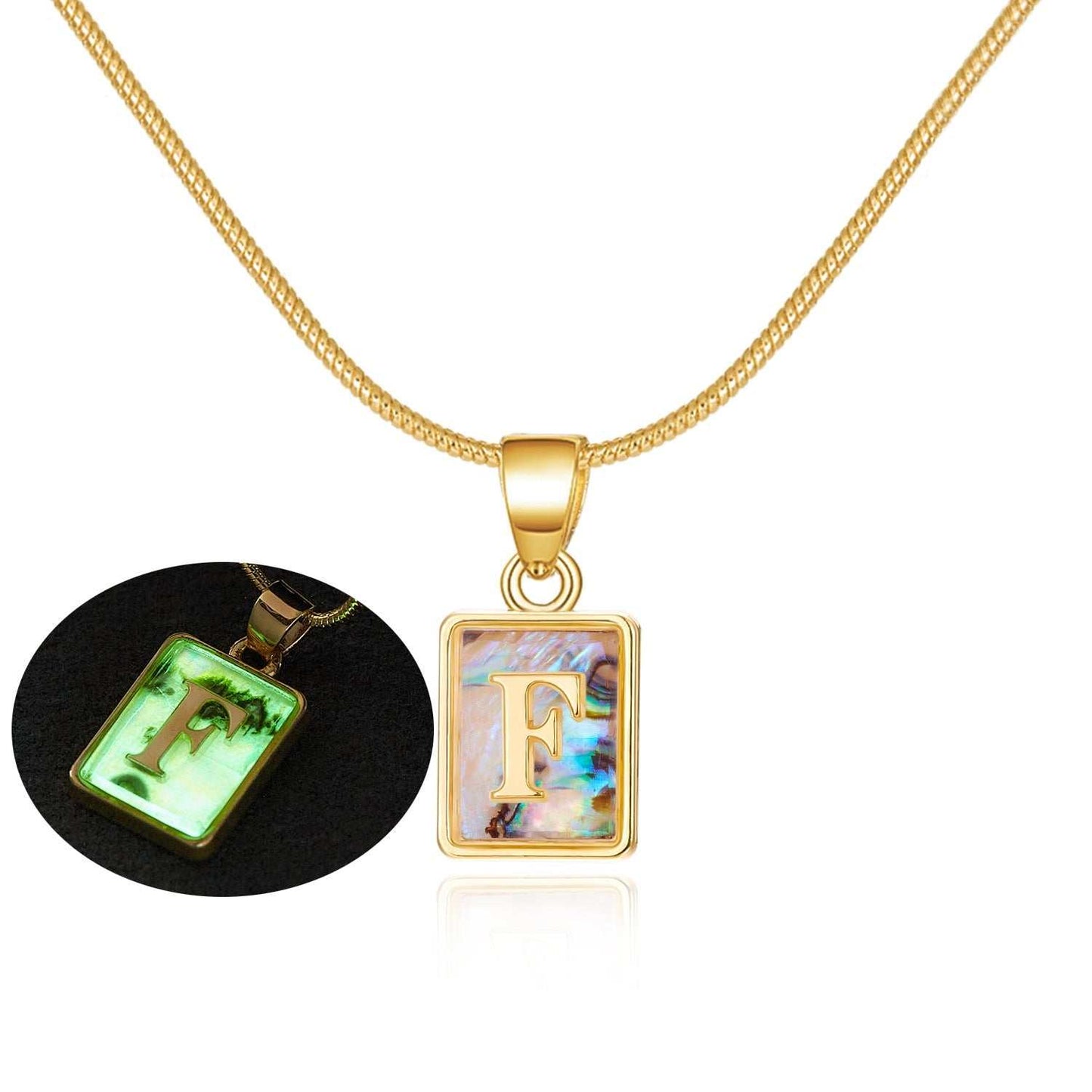 26 Letter Square Necklace Colorful Shell Luminous Pendant Chain Necklace For Women Temperament Ladies Jewelry - AMIR BAGS INDIA PRIVATE LIMITED